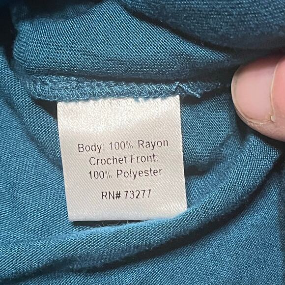 LC Lauren Conrad teal crochet overlay tank top metallic shimmer boho glam M - Picture 10 of 10